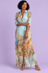 Robe-chemise midi imprimée bleu clair