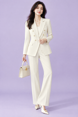 Tailleur-pantalon croisé blanc cassé