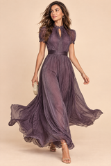 Robe longue plissée mauve