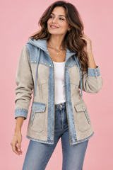 Veste à capuche beige à empiècements