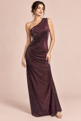 Robe bordeaux à sequins asymétrique