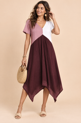 Robe midi bordeaux asymétrique à col V