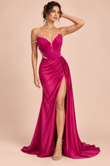 Robe longue bustier froncée rose