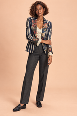Blazer ajusté bleu à fleurs et rayures