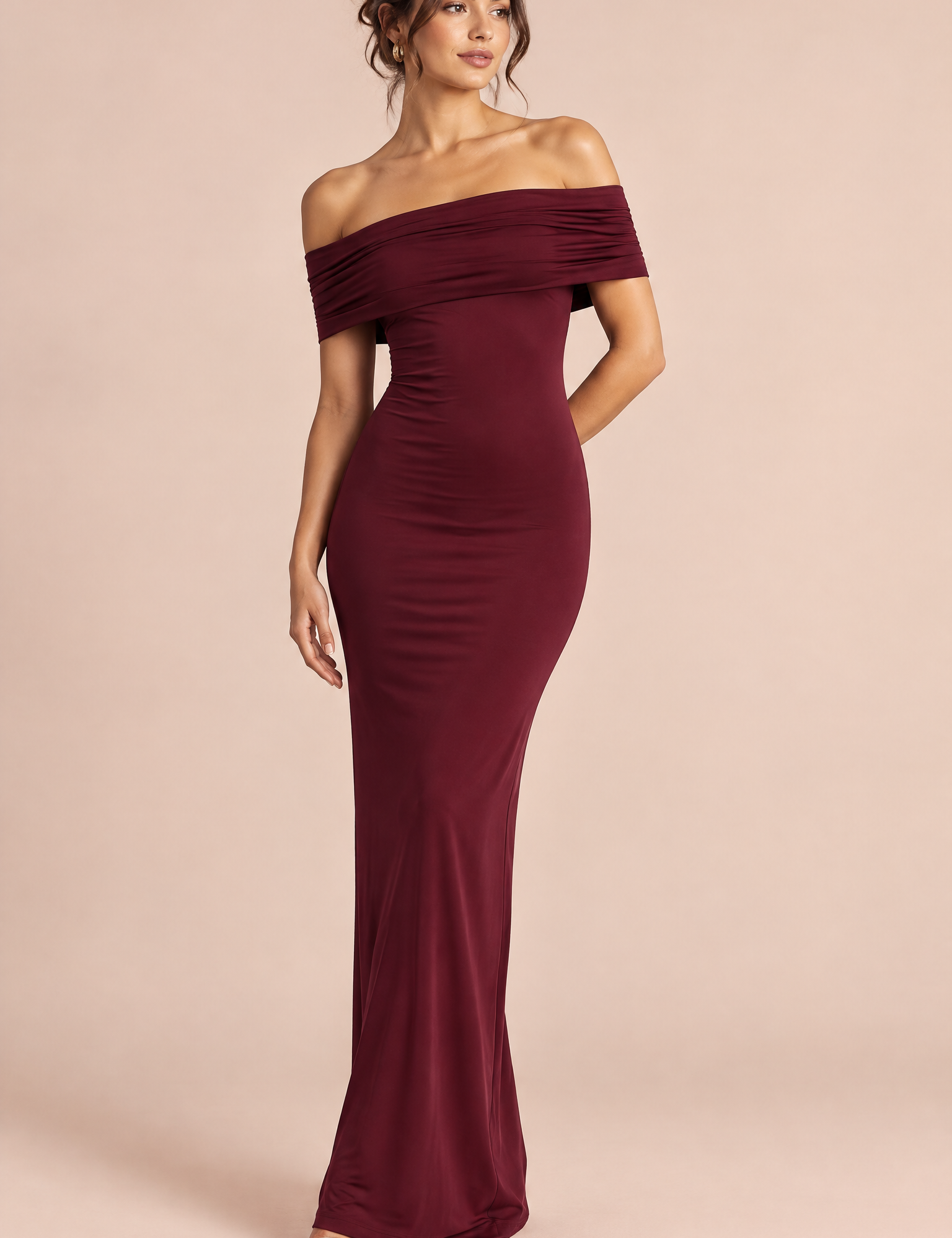 Robe longue bustier froncée bordeaux | Vue de face | Lounelle Paris