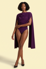 Body violet ajusté froncé à col bénitier