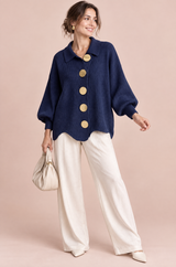 Cardigan oversize bleu marine à col