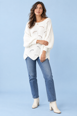 Pull blanc oversize ajouré à col bateau