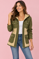 Veste à capuche olive à empiècements