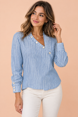 Blouse rayée asymétrique bleu clair