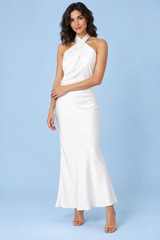 Robe longue blanche dos nu à col américain