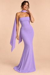 Robe longue violette bustier bandeau à coupe sirène