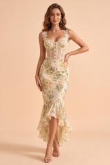 Robe corset blanche à fleurs
