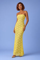 Robe longue jaune en dentelle à bandeau avec détail foulard