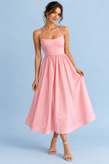 Robe midi rose plissée évasée