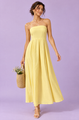 Robe longue bustier évasée jaune