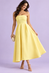 Robe midi patineuse bustier jaune