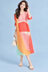 Robe midi trapèze plissée jaune