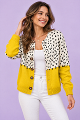 Cardigan fleuri boutonné jaune