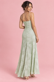 Robe longue fleurie vert clair | Vue de dos | Lounelle Paris