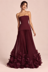 Robe longue bustier plissée rouge