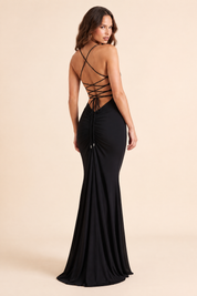 Robe longue noire près du corps à décolleté V | Vue de dos | Lounelle Paris