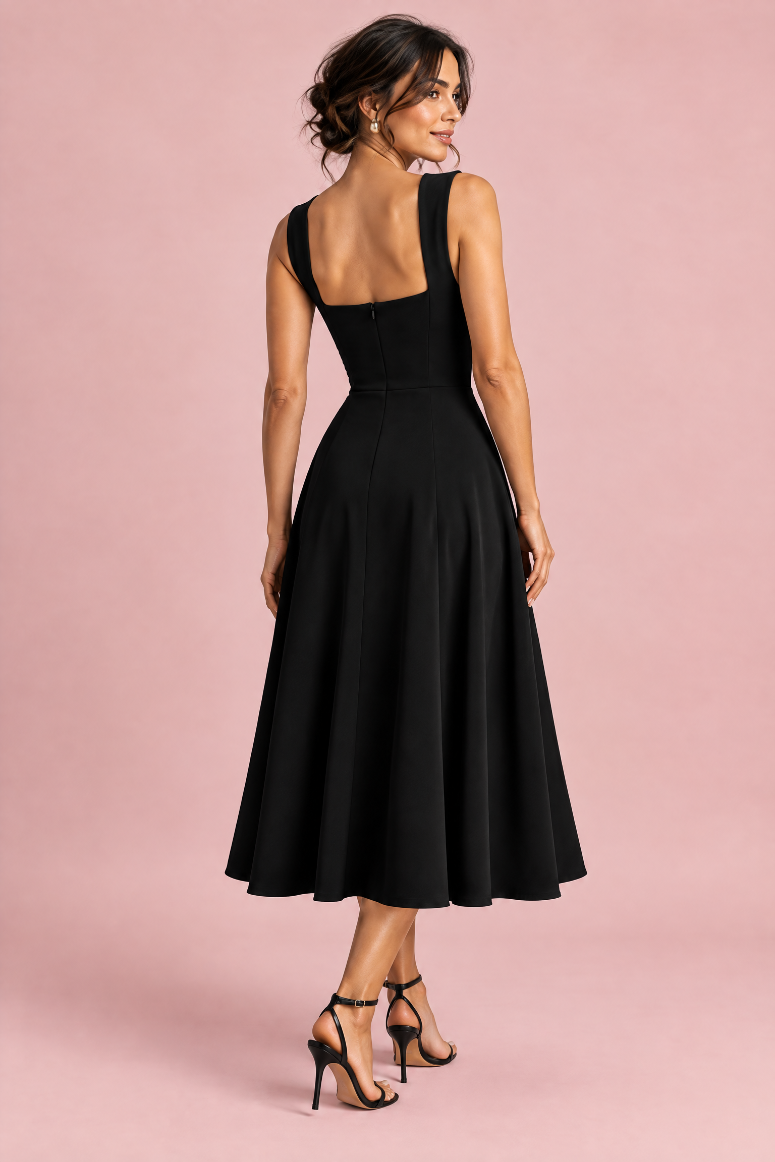 Robe midi noire à décolleté cœur | Vue de dos | Lounelle Paris