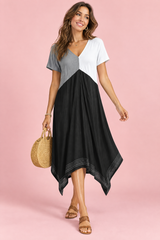 Robe midi noire asymétrique à col V