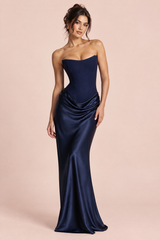 Robe longue corset bleu marine bustier