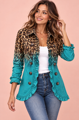 Veste ajustée turquoise à imprimé léopard