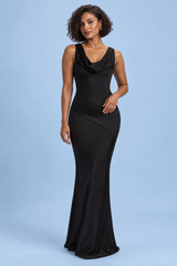 Robe longue asymétrique torsadée noire