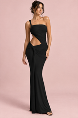 Robe asymétrique noire à découpe