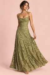 Robe longue fleurie olive à col bénitier