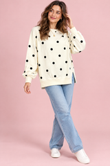 Sweat-shirt oversize écru à pois