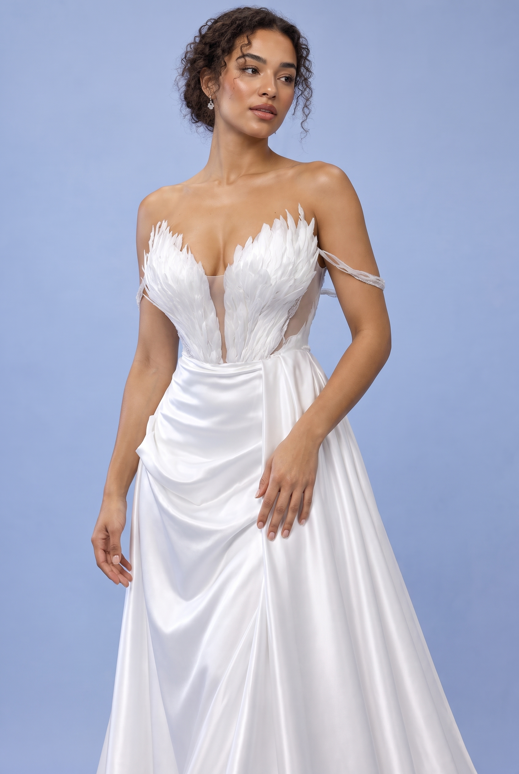 Robe longue bustier froncée blanche | Vue rapprochée | Lounelle Paris