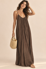 Robe longue fluide dos nu marron