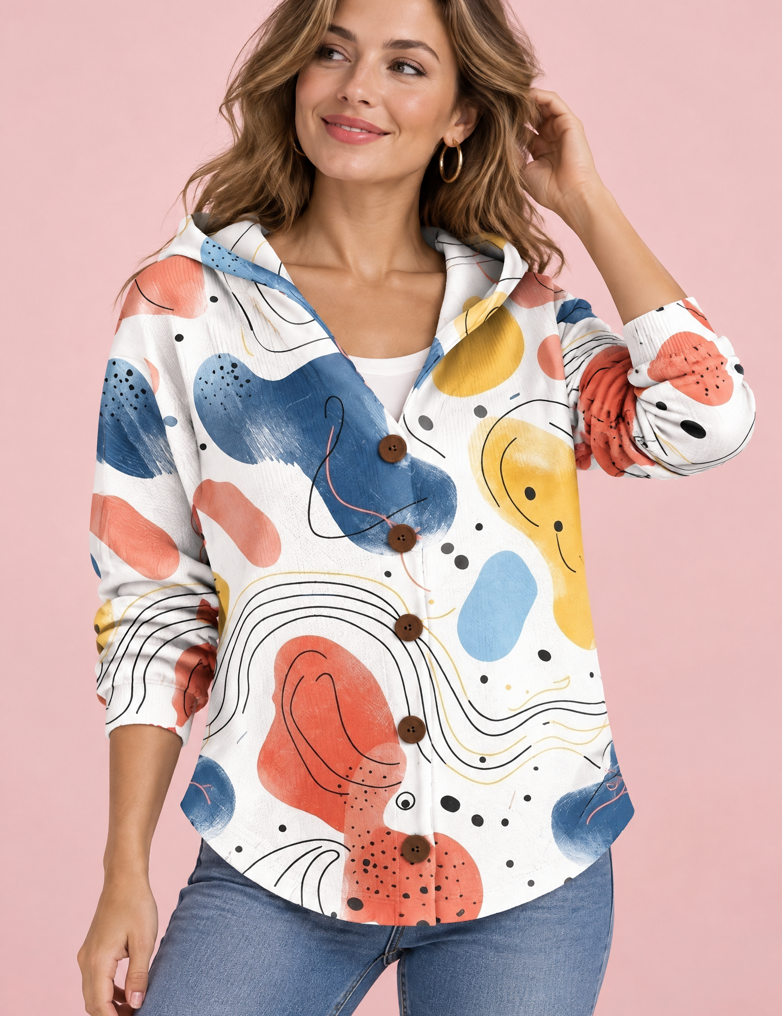 Gilet à capuche blanc à fleurs | Vue de face | Lounelle Paris