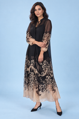 Robe longue noire fluide à manches longues