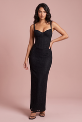 Robe longue corset en dentelle noire