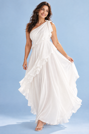 Robe blanche asymétrique à volants | Porté sur une autre silhouette | Lounelle Paris