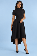 Robe midi asymétrique à col montant noire
