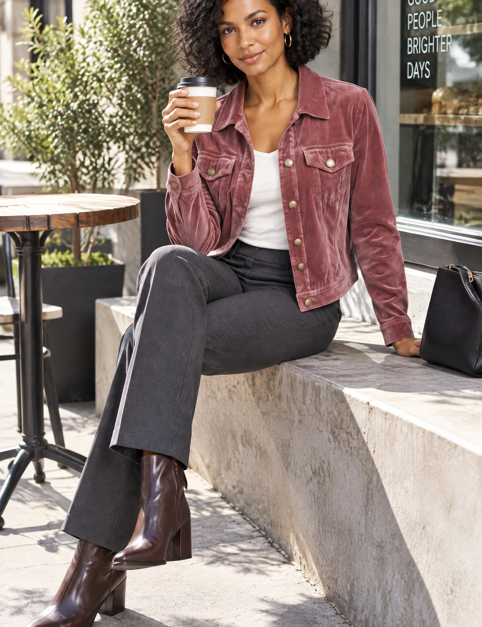 Veste-chemise rouge à poches utilitaires | Photo lifestyle | Lounelle Paris