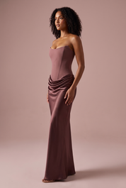 Robe longue corset bordeaux bustier | Vue de face | Lounelle Paris