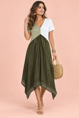 Robe midi verte asymétrique à col V