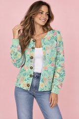 Cardigan vert menthe boutonné à col rond
