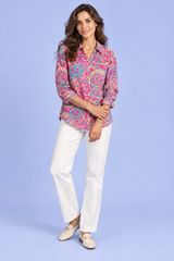 Chemise oversize rose à imprimé cachemire