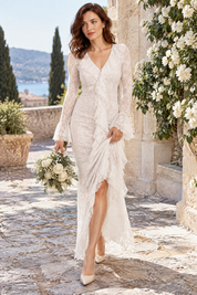 Robe longue blanche à volants | Photo lifestyle | Lounelle Paris