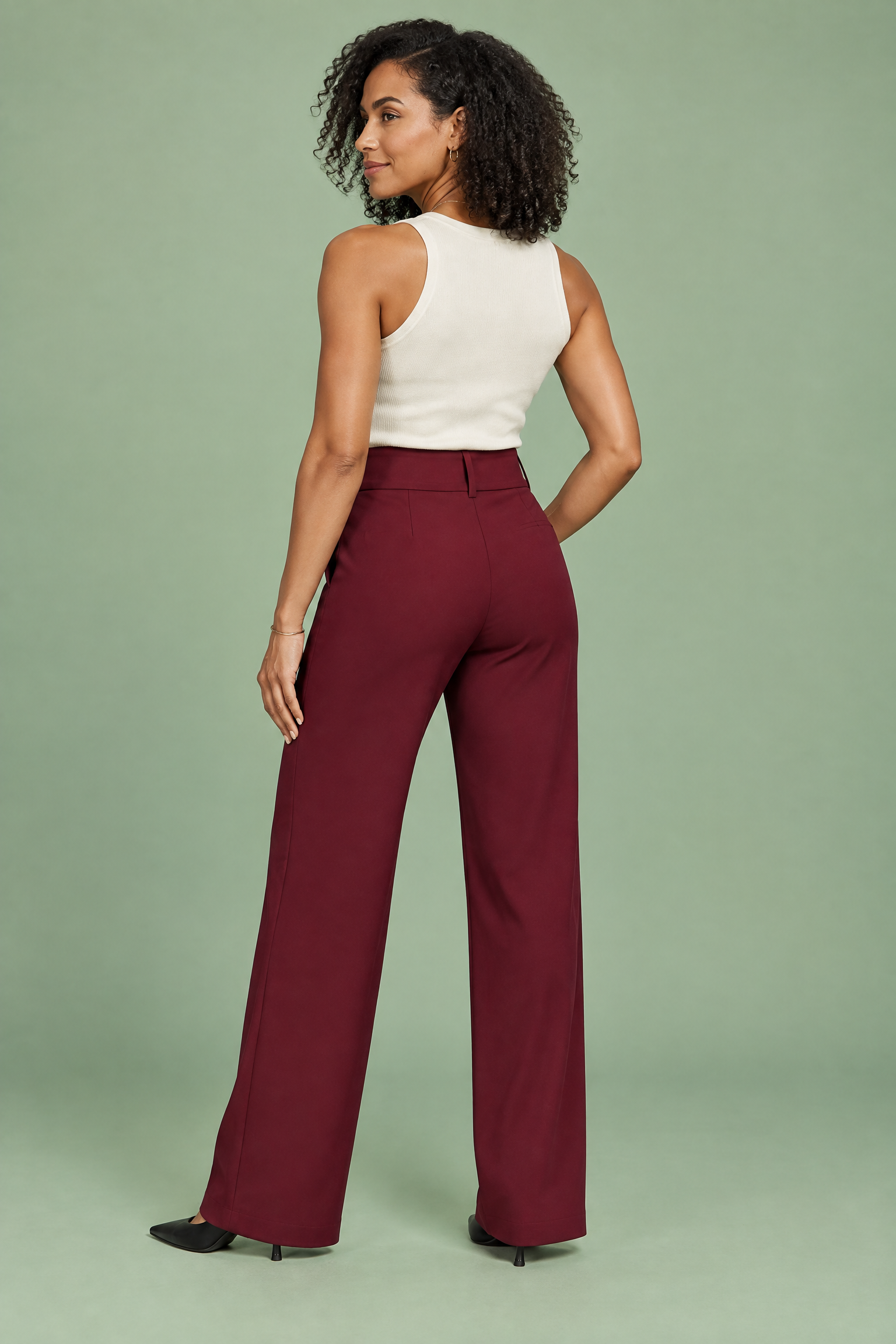 Pantalon bordeaux large à taille basse | Vue de dos | Lounelle Paris