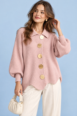 Cardigan oversize rose poudré à col