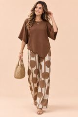 Ensemble pantalon marron à pois